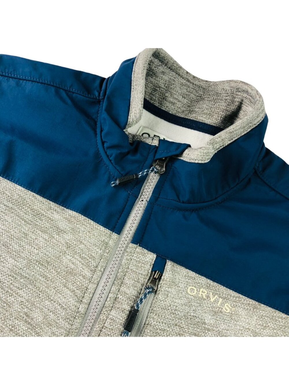 Orvis Men's Full Zip Fleece Lined Sweater/Jacket Gray / Blue • Large